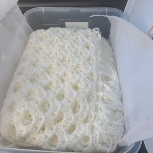 White Crochet Throw Blanket